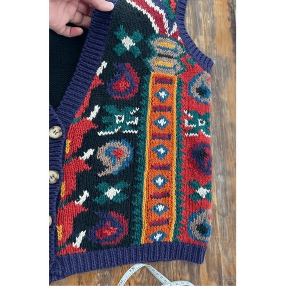 T3 Vintage 90s Knit Sweater Vest Button Front Geometric Abstract Pattern‎ - Picture 5 of 6